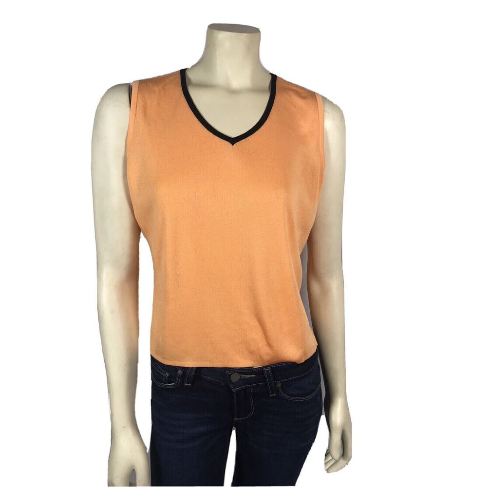 Ming Wang Sleeveless Shell Shirt Sz Small Top Knit Acrylic Orange w/ Black Trim